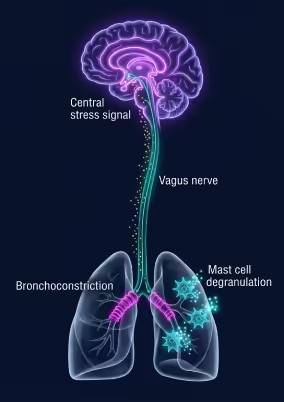 Asse polmone-cervello: segnale di stress centrale che induce broncocostrizione e degranulazione mastocitaria